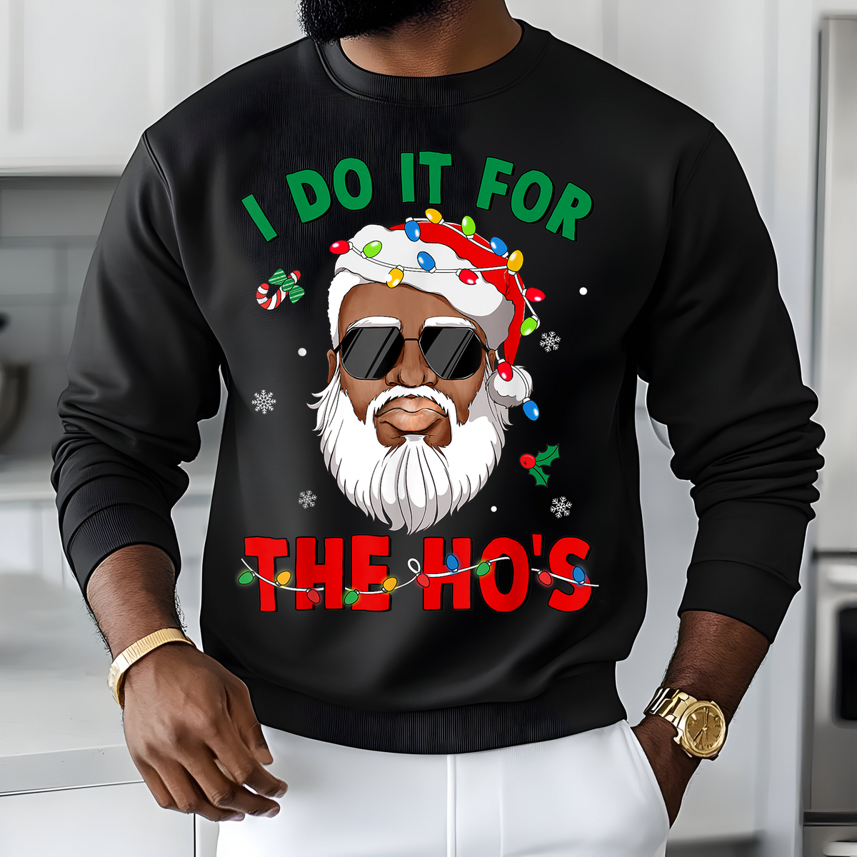 "I Do It for the Ho's" DTF Heat Transfer - Black Santa Design