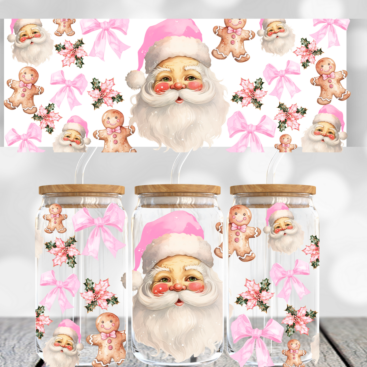 Santa and Gingerbread Cookies UV DTF Transfer