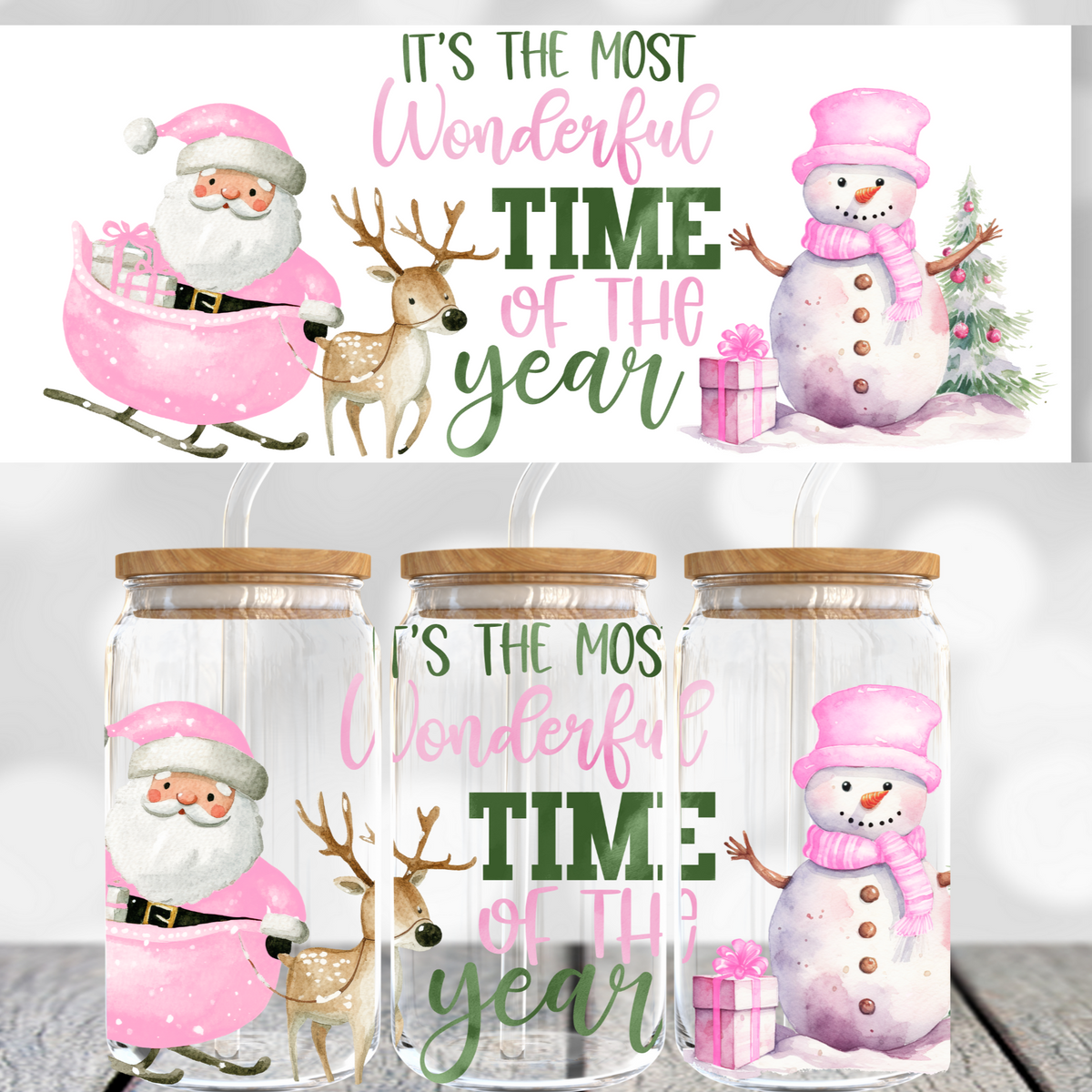 Most Wonderful Time Santa Snowman UV DTF Transfer