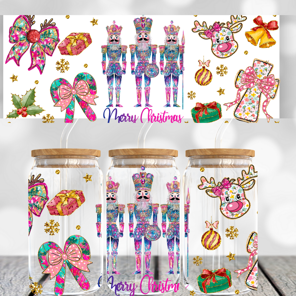 Bright Festive Nutcrackers UV DTF Transfer