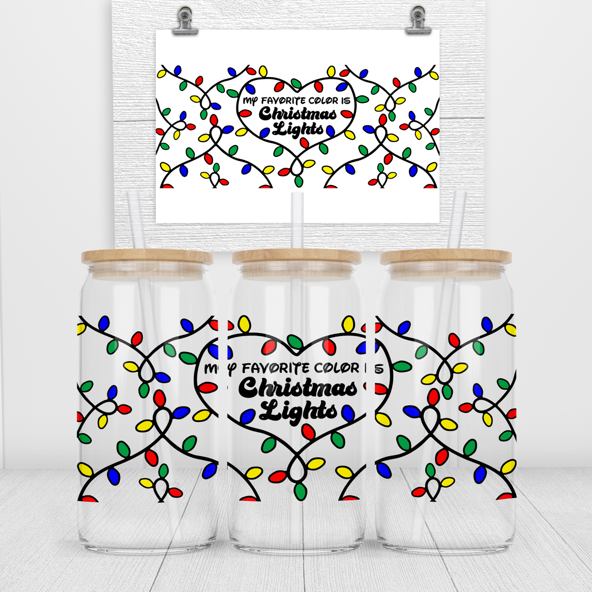 Favorite Color Christmas Lights UV DTF Transfer