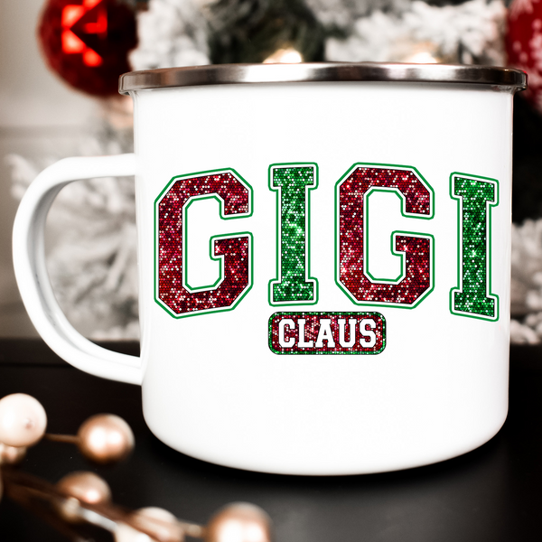 "GiGi Claus" Faux Sparkle DTF Transfer – Glitter-Inspired Festive Christmas Design