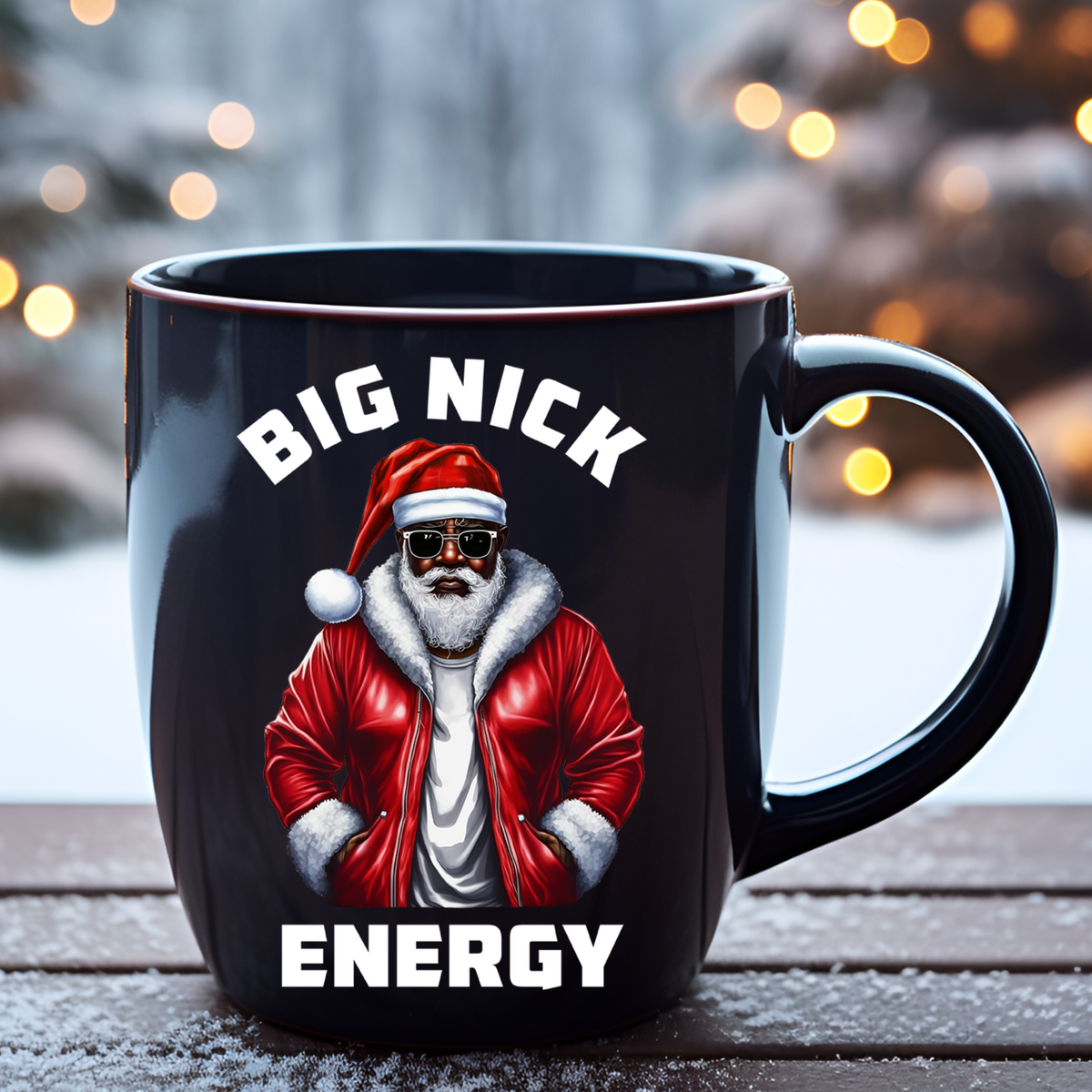 Big Nick Energy DTF Transfer – Black Santa Design White