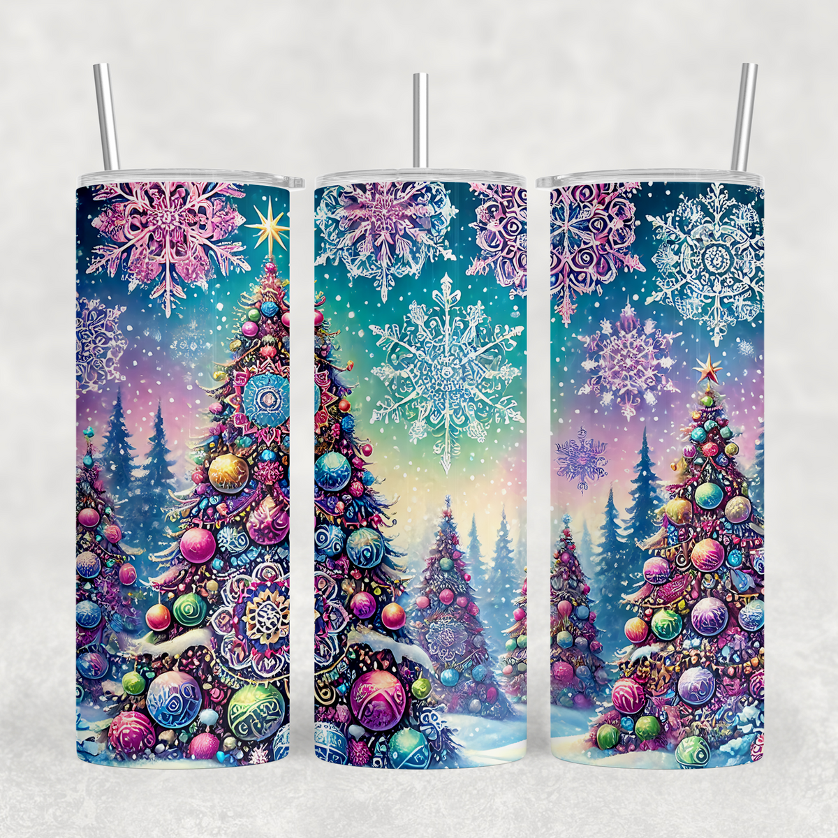 Bright Christmas Trees 20oz Sublimation Tumbler Transfer