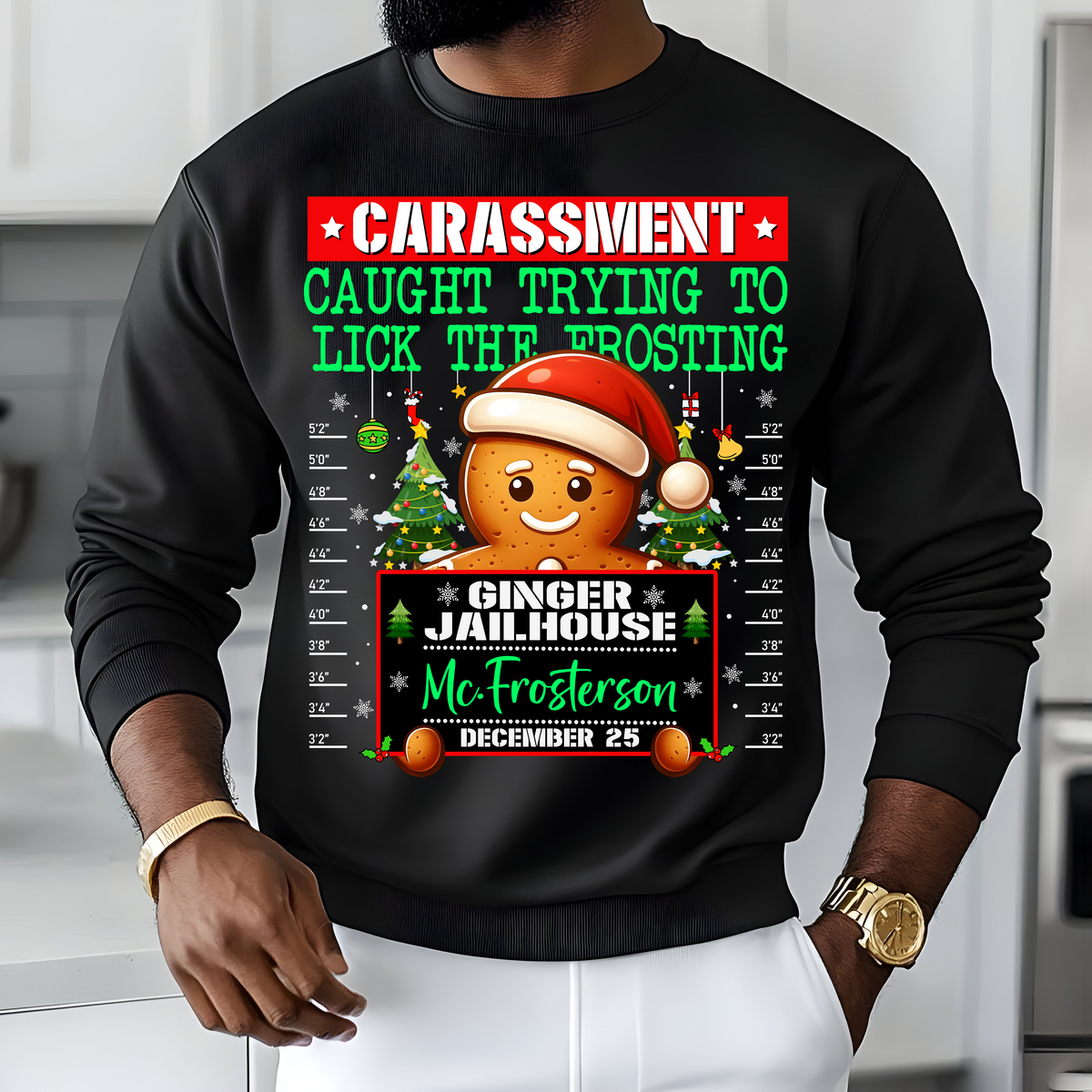 "Carassment" Gingerbread Mugshot DTF Heat Transfer