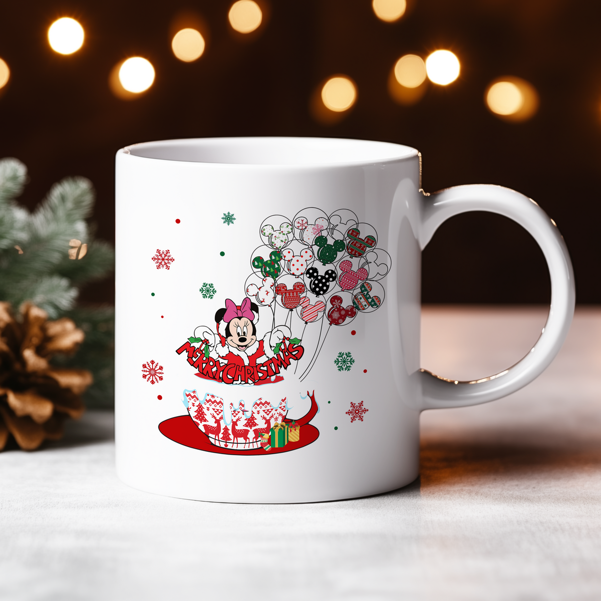 Christmas Girl Mouse Tea Cup DTF Heat Transfer