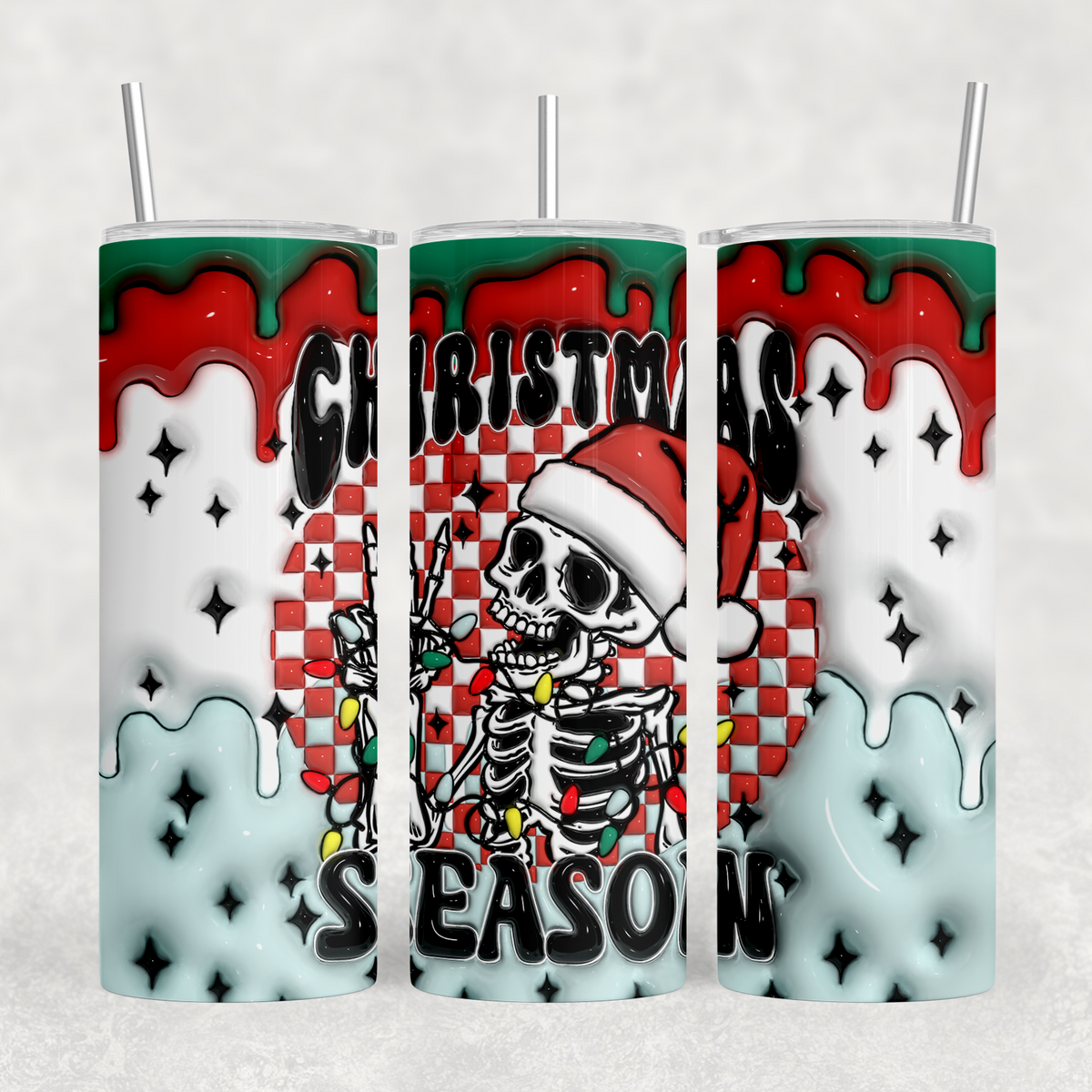 Christmas Season Skeleton Inflated Look 20oz Sublimation Tumbler Transfer