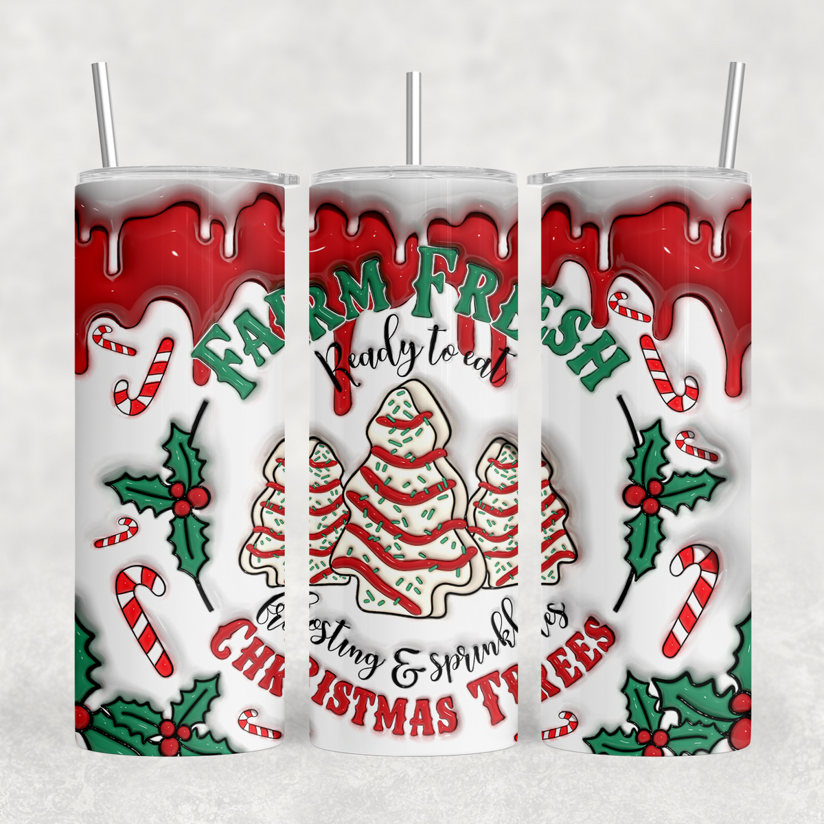 Farm Fresh Christmas Trees Inflated Look 20oz Sublimation Tumbler Transfer