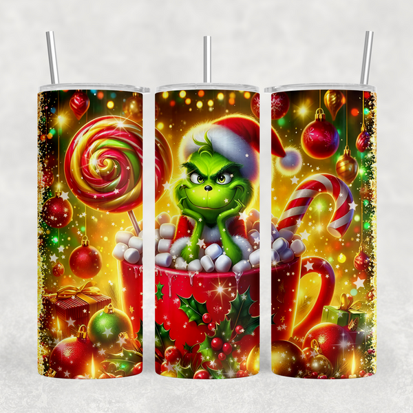 Festive Hot Cocoa Mean Green 20oz Sublimation Tumbler Transfer