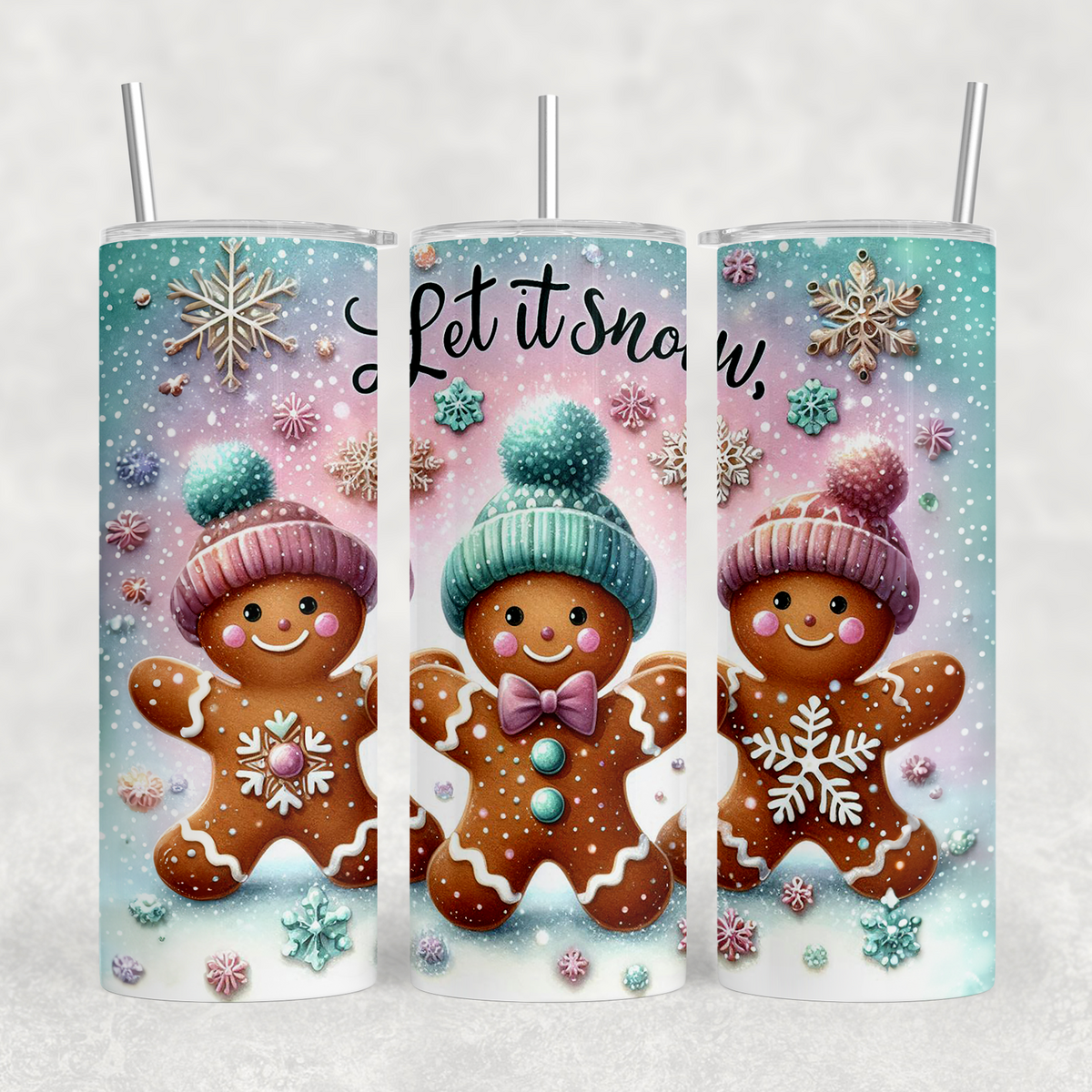 Gingerbread Men Pastel Christmas 20oz Sublimation Tumbler Transfer