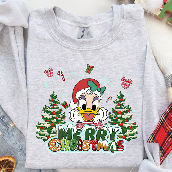 Girl Duck Merry Christmas Trees DTF Heat Transfer