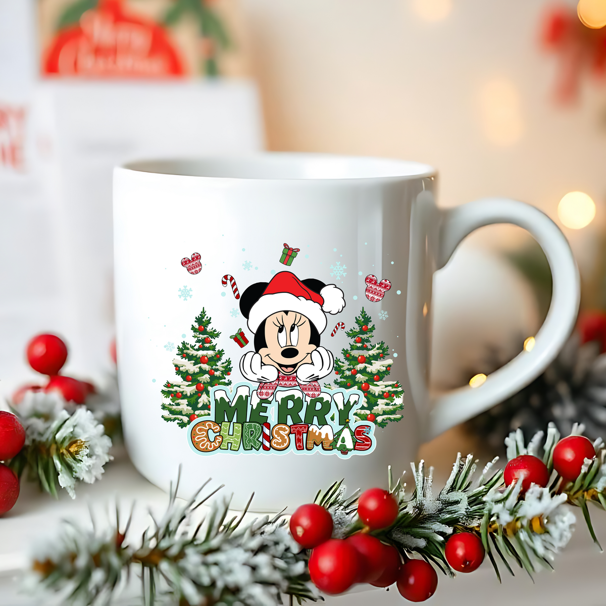 Girl Mouse Merry Christmas Trees DTF Heat Transfer