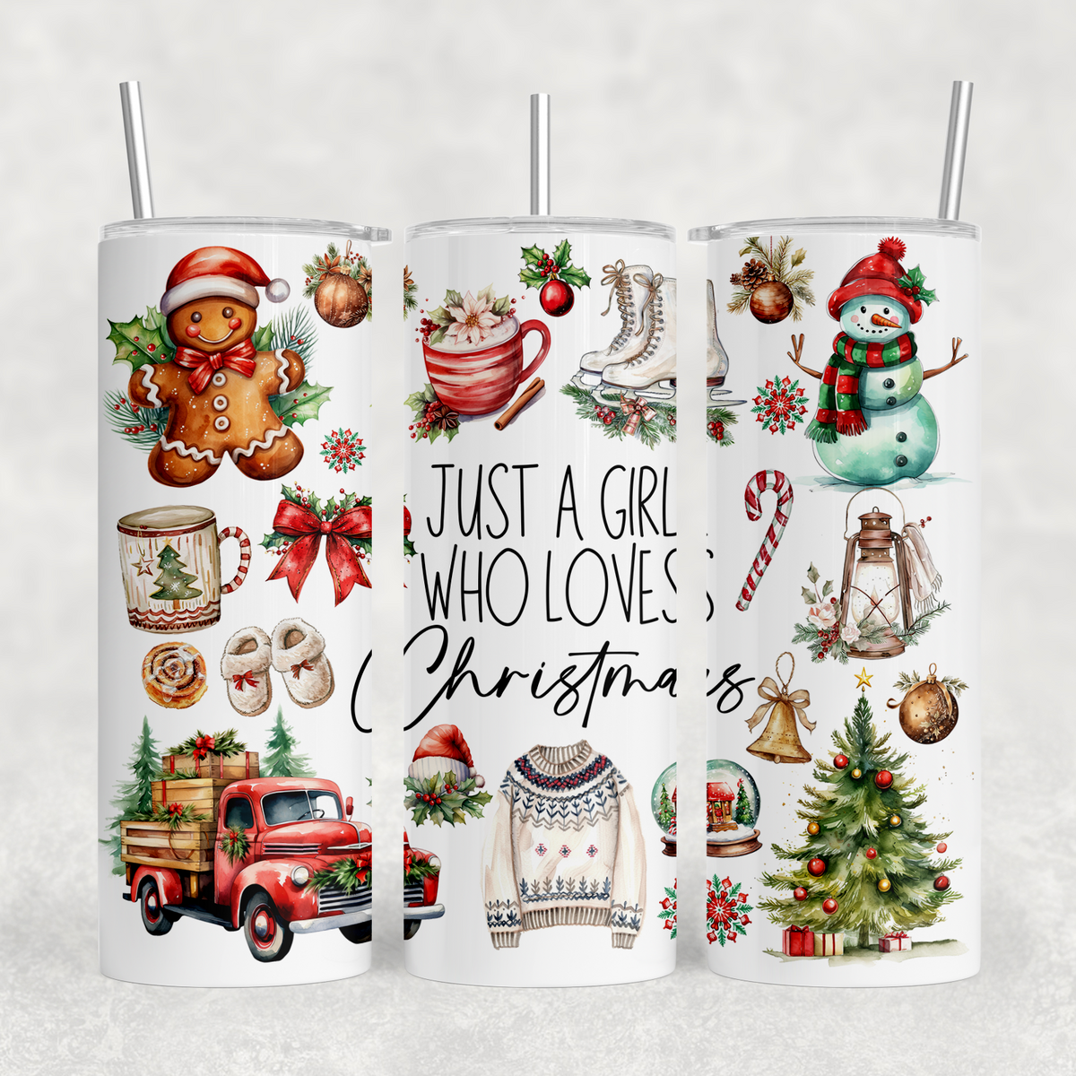 Girl Who Loves Christmas 20oz Sublimation Tumbler Transfer