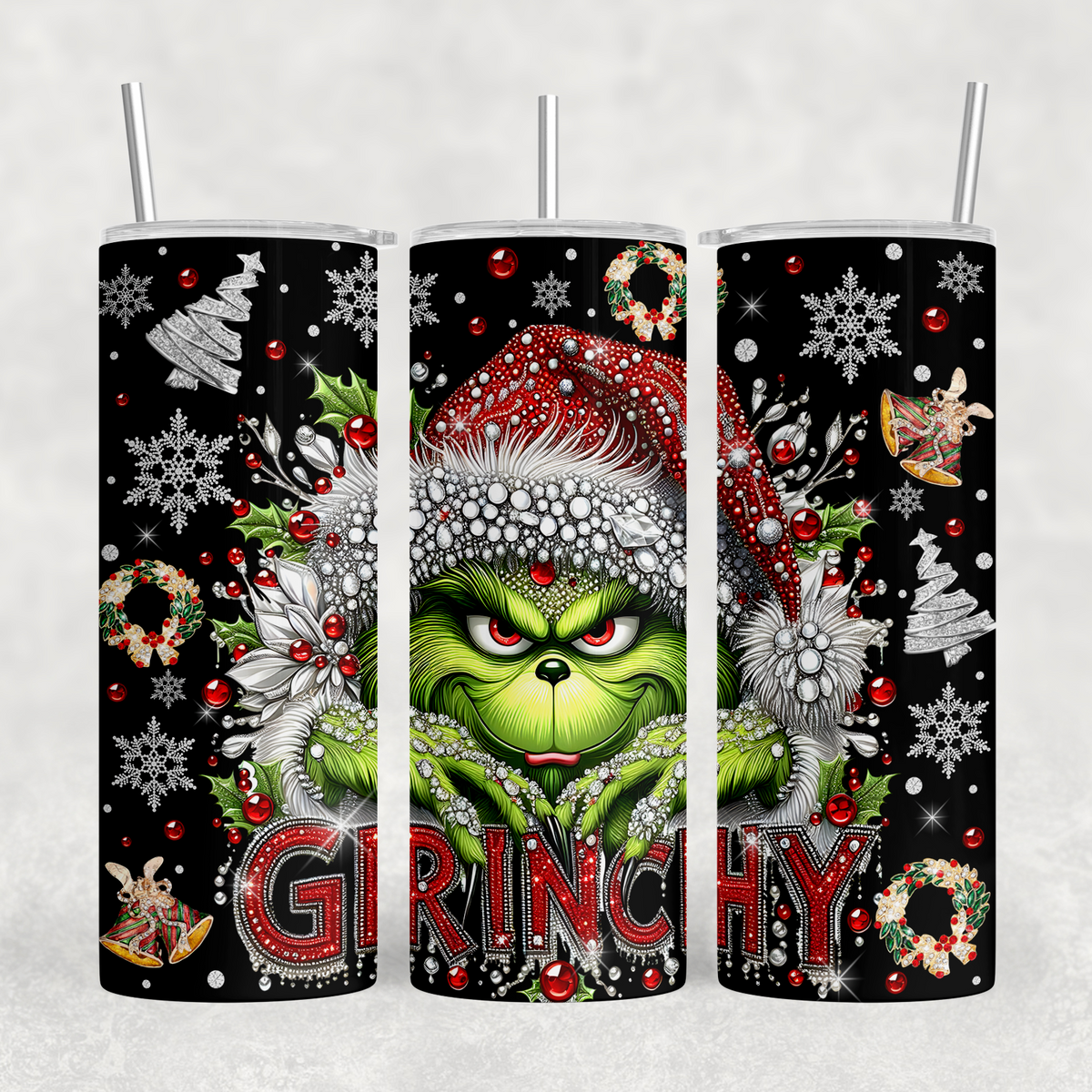 Grinchy All Blinged Out 20oz Sublimation Tumbler Transfer