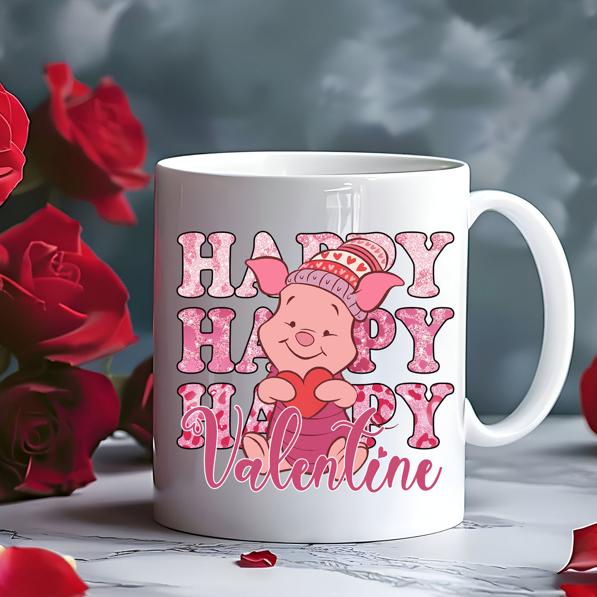 Happy Valentine Friendly Pig Faux Sparkles DTF Heat Transfer