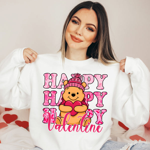 Happy Valentine Honey Bear Faux Sparkles DTF Heat Transfer