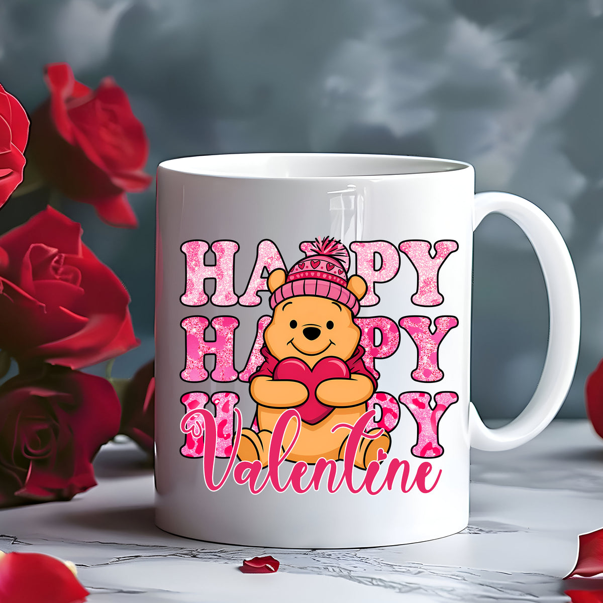 Happy Valentine Honey Bear Faux Sparkles DTF Heat Transfer