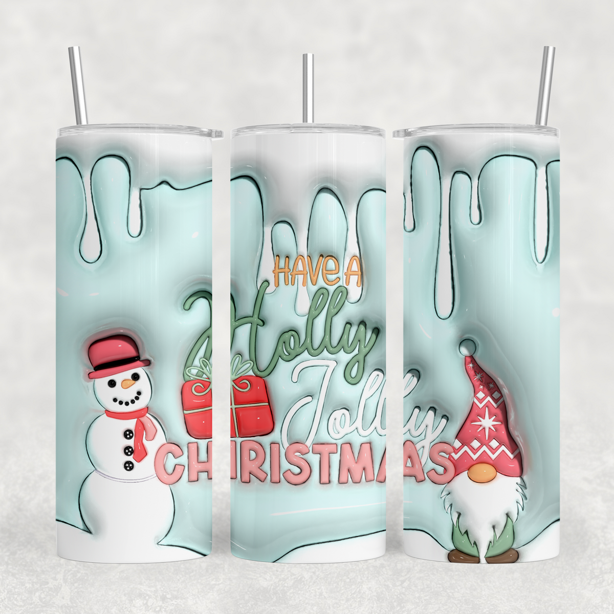 Holly Jolly Christmas Inflated Look 20oz Sublimation Tumbler Transfer