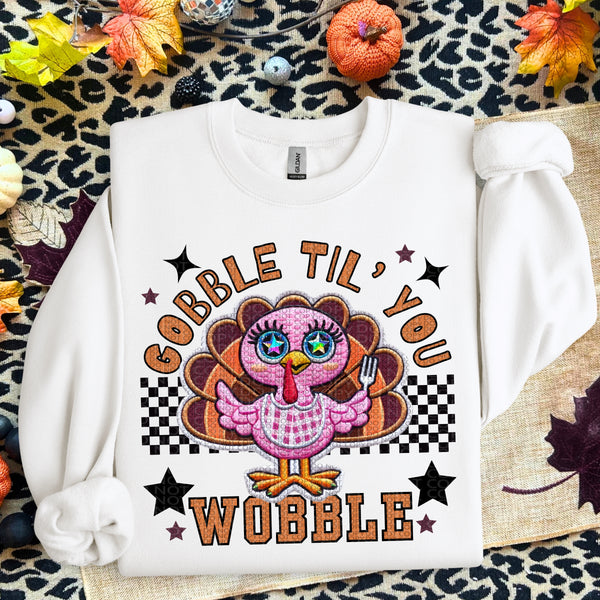 Gobble Wobble Faux Sparkles & Faux Embroidery DTF Heat Transfer