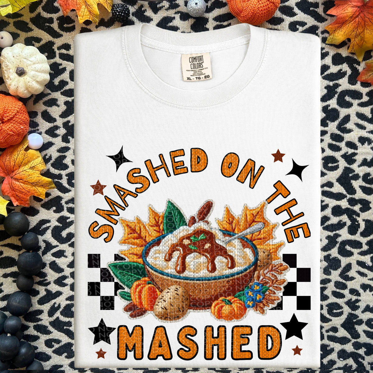 Smashed on Mashed Faux Embroidery DTF Heat Transfer