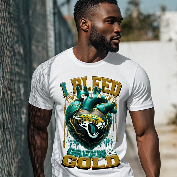 Jacksonville Bleed Green and Gold DTF Heat Transfer