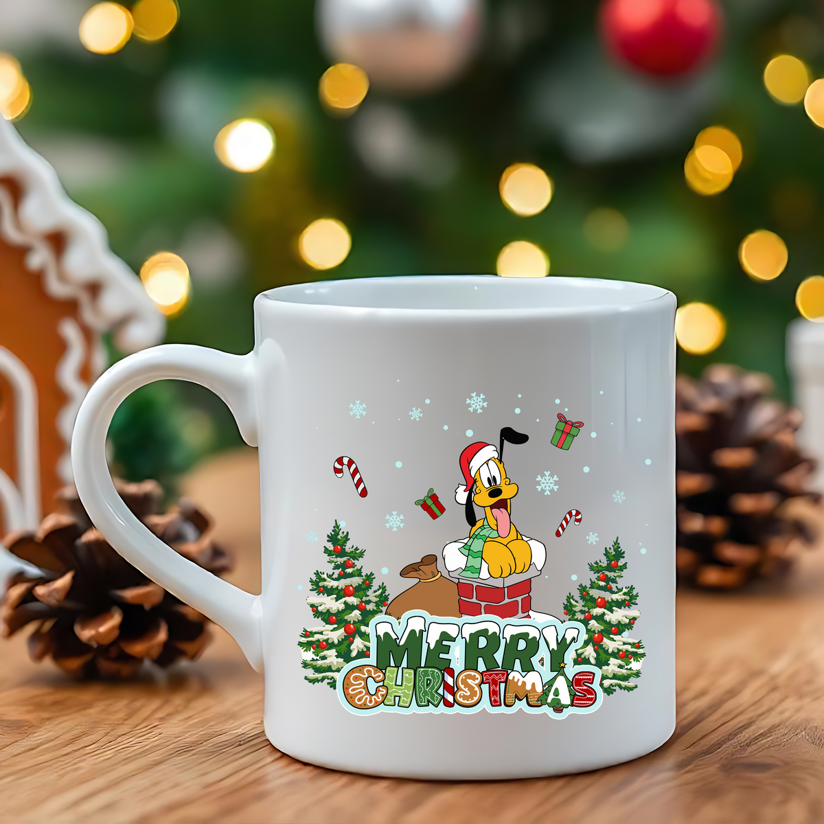 Merry Christmas Boy Duck Present Shake Chimney and Trees DTF Heat Transfer