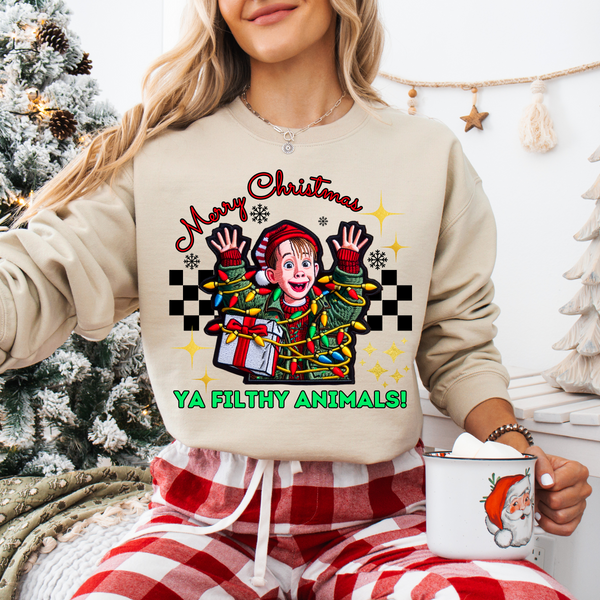 Merry Christmas Ya Filthy Animals Faux Embroidery DTF Heat Transfer