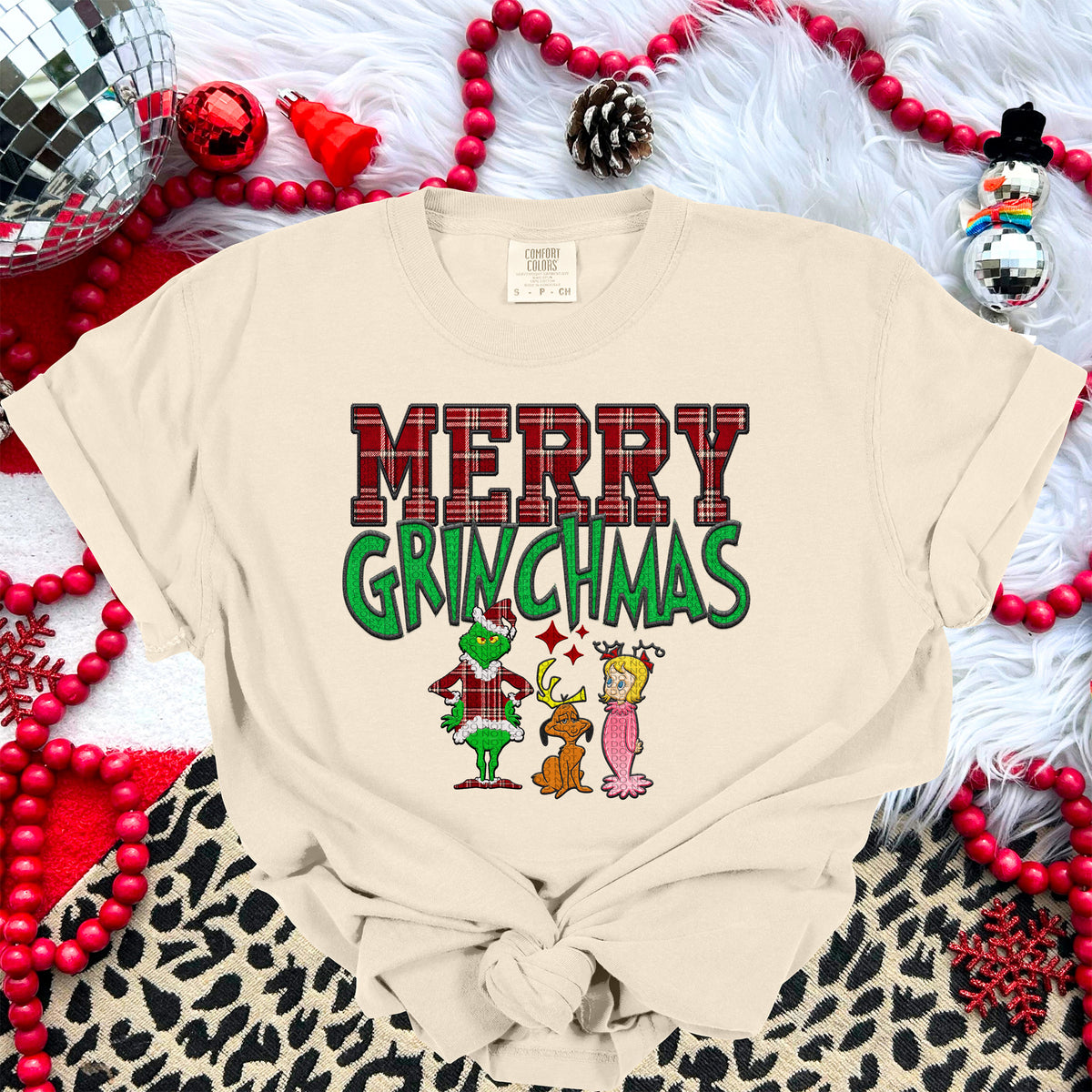 Merry Greenmas Faux Embroidery DTF Heat Transfer