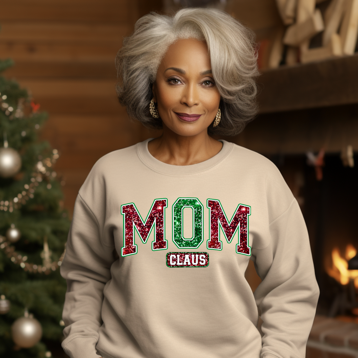 "Mom Claus" Faux Sparkle DTF Transfer