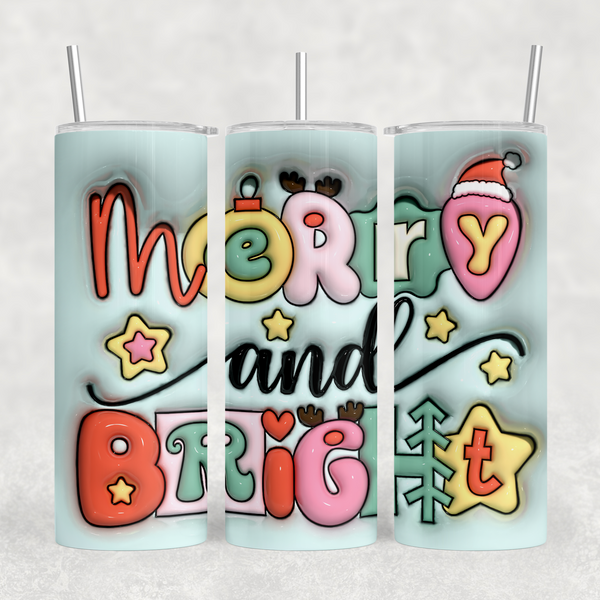 Pastel Merry and Bright 3D Puffy Look 20oz Sublimation Tumbler Transfer