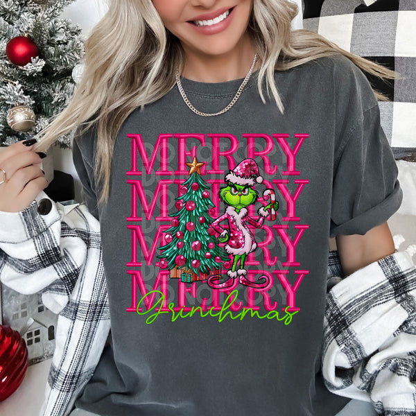 Merry Greenmas Faux Embroidery DTF Heat Transfer