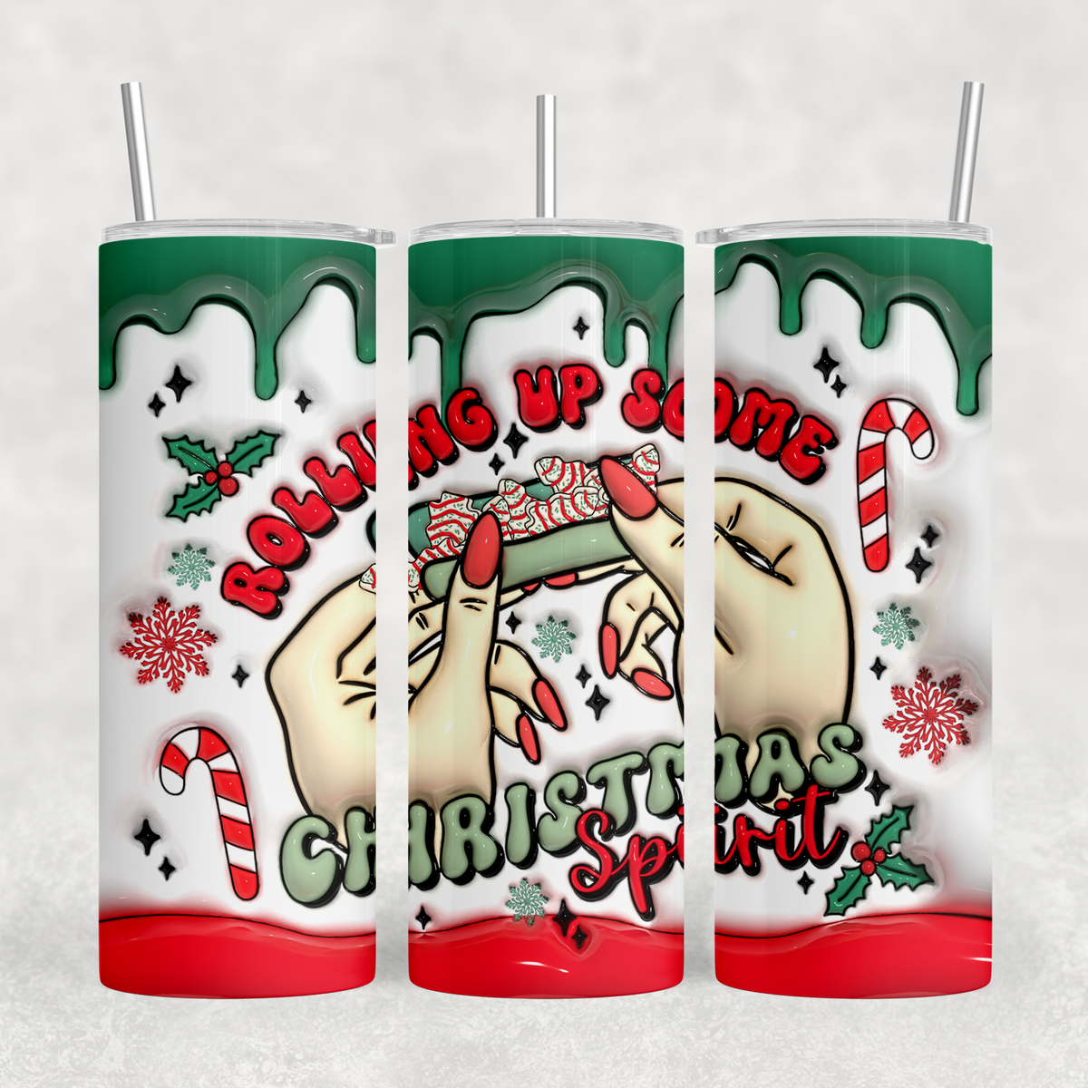 Rolling Christmas Spirit Inflated Look 20oz Sublimation Tumbler Transfer