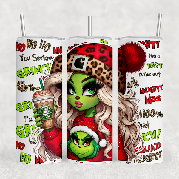 Sassy Winter Mean Green Girl Coffee 20oz Sublimation Tumbler Transfer