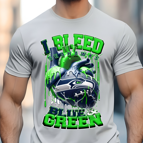 Seattle Bleed Blue and Green DTF Heat Transfer