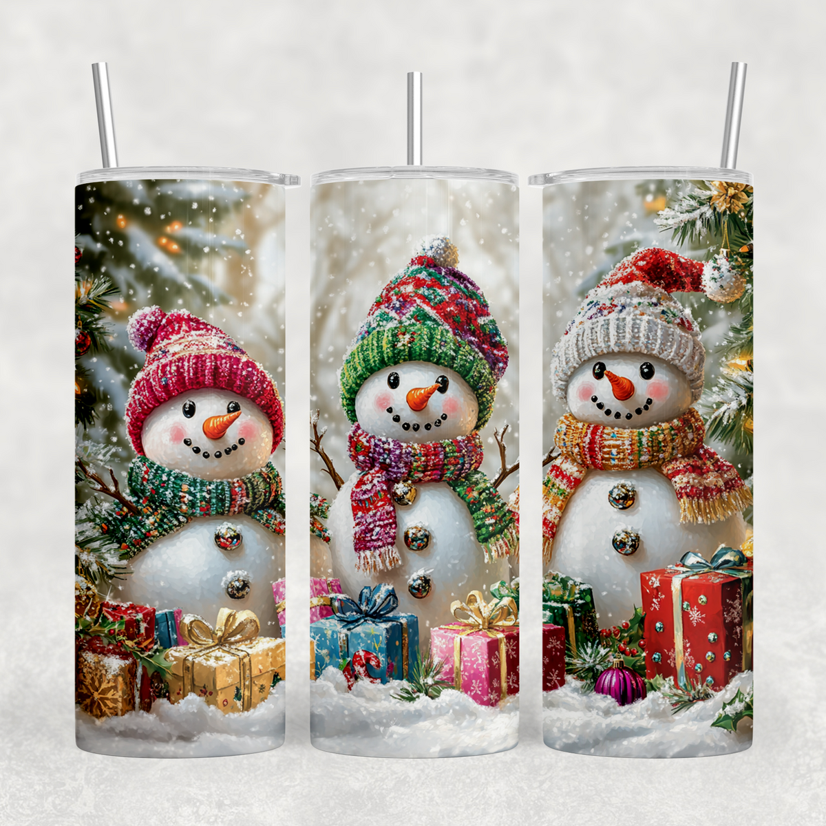 Snowmen and Presents 20oz Sublimation Tumbler Transfer