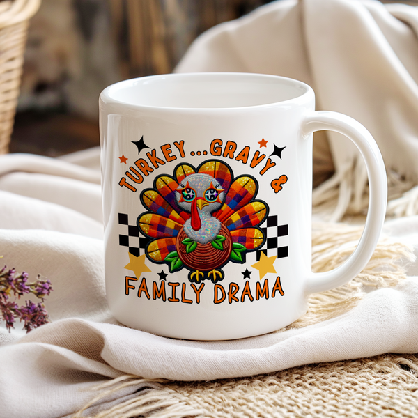 Turkey Gravy & Family Drama Faux Sparkles & Faux Embroidery DTF Heat Transfer