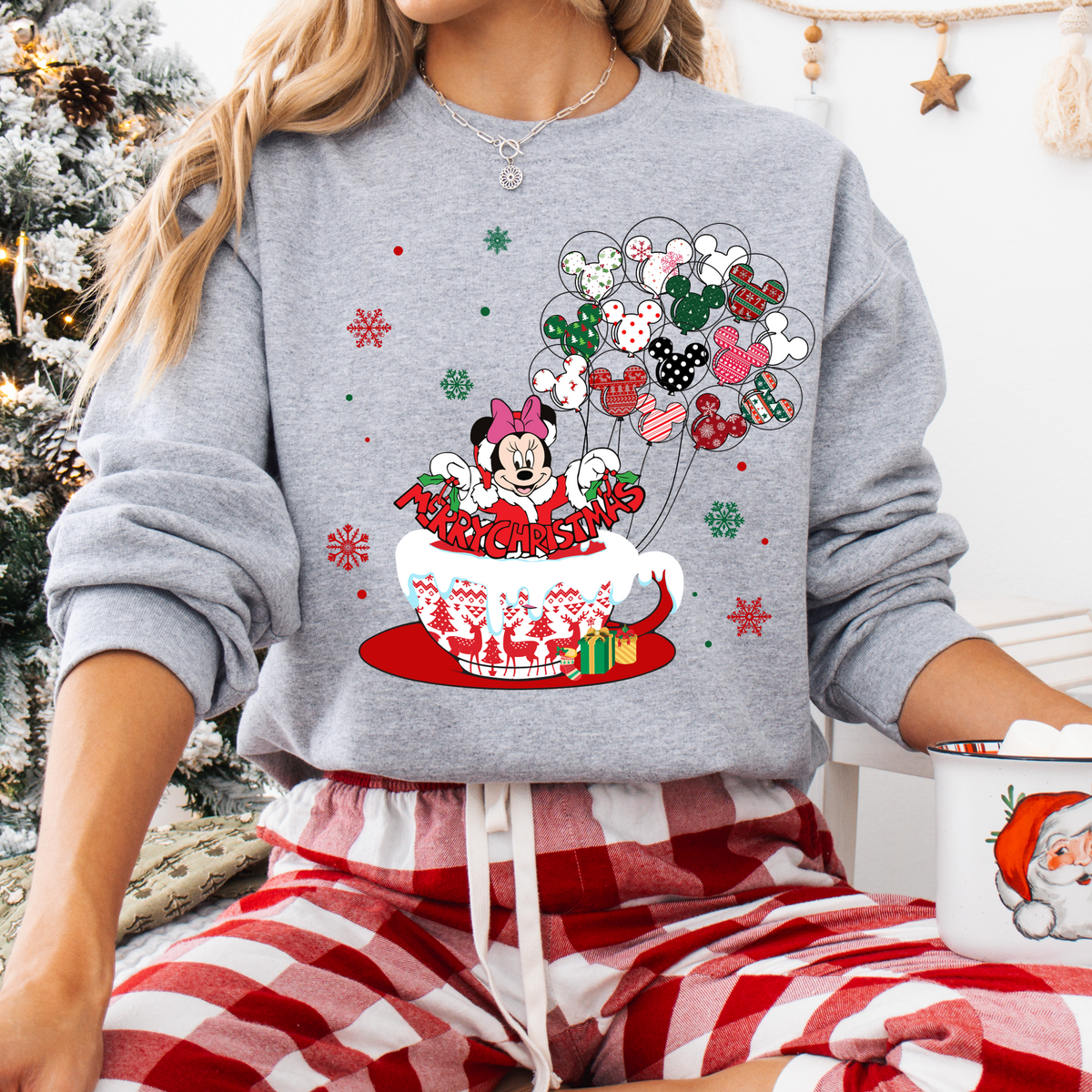 Christmas Girl Mouse Tea Cup DTF Heat Transfer