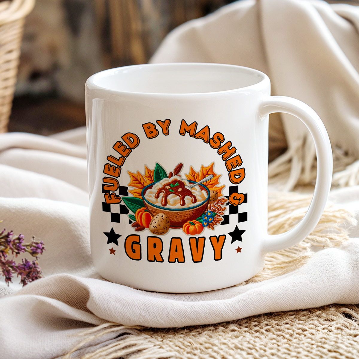 Fueled by Mashed & Gravy Faux Embroidery DTF Heat Transfer