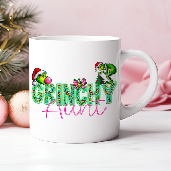 Grinchy Aunt Faux Embroidery DTF Heat Transfer