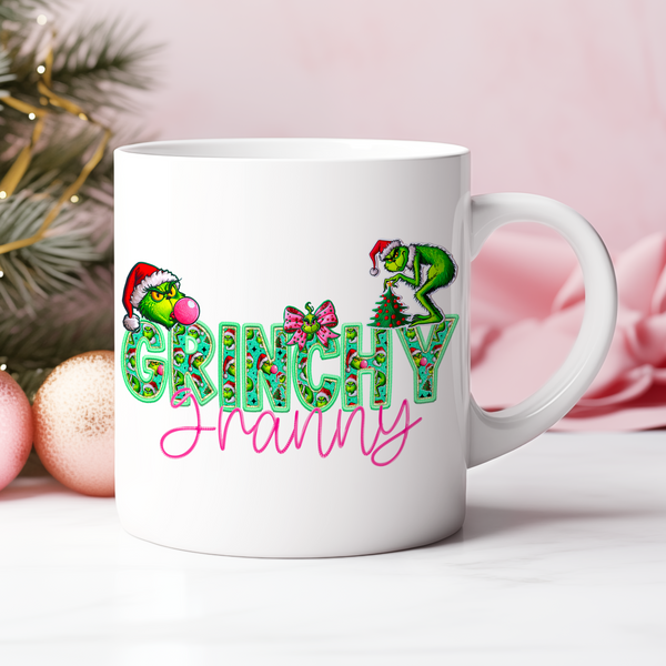 Grinchy Granny Faux Embroidery DTF Heat Transfer