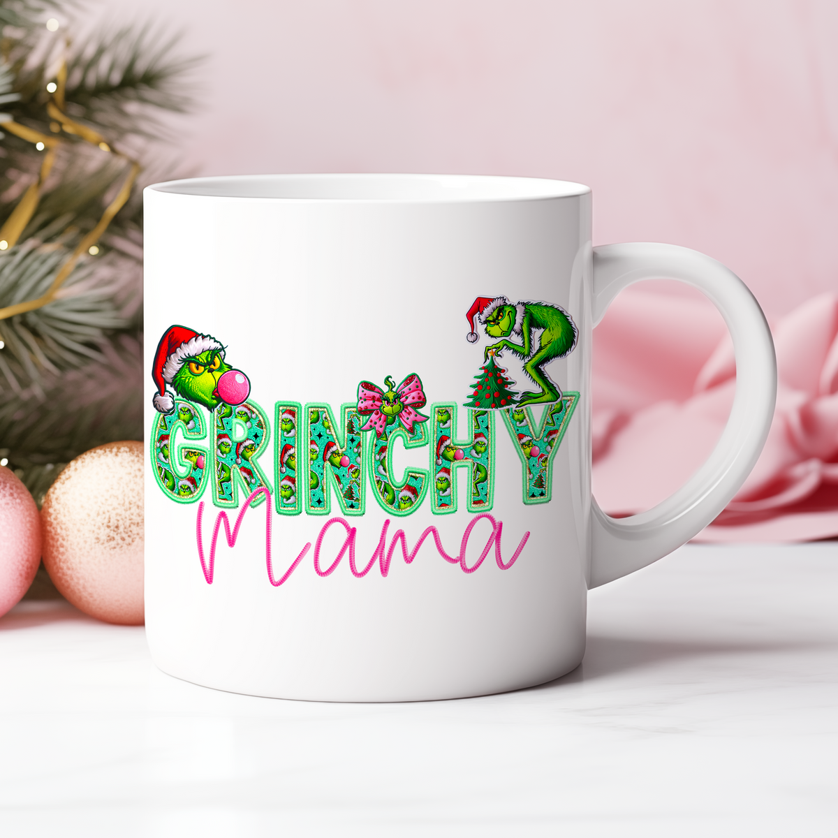 Grinchy Mama Faux Embroidery DTF Heat Transfer