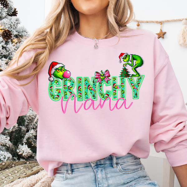 Grinchy Nana Faux Embroidery DTF Heat Transfer